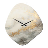 Modern Coastal Beige And Gold River II - Asymmetric Metal Wall Clock