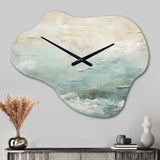 Modern Coastal Beige And Blue River I - Asymmetric Metal Wall Clock