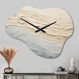 Modern Coastal Beige And Grey River I - Asymmetric Metal Wall Clock