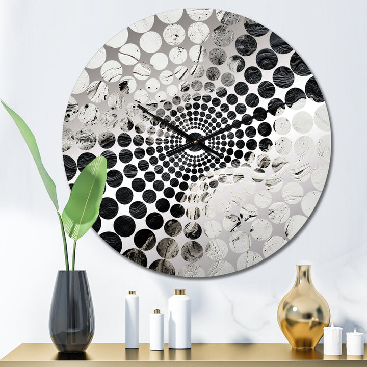 Black And White Paint River I - Abstract Metal Wall Clock