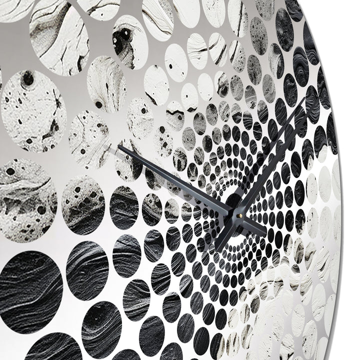 Black And White Paint River I - Abstract Metal Wall Clock