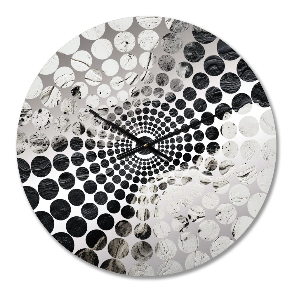 Black And White Paint River I - Abstract Metal Wall Clock