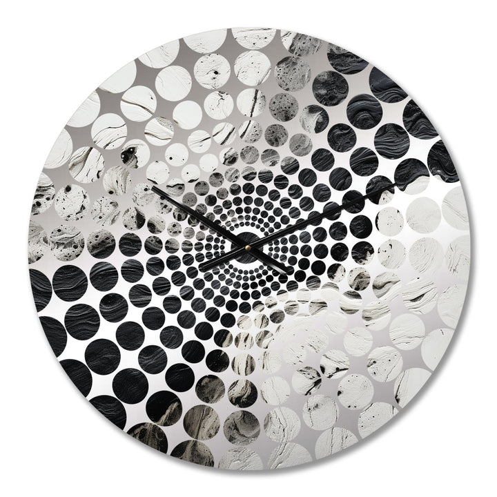 Black And White Paint River I - Abstract Metal Wall Clock
