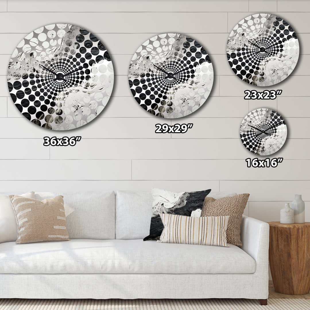 Black And White Paint River I - Abstract Metal Wall Clock