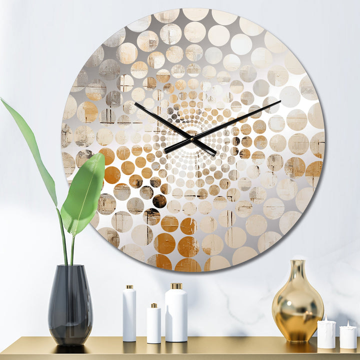 Beige And Golden Cubic Perspective - Abstract Metal Wall Clock