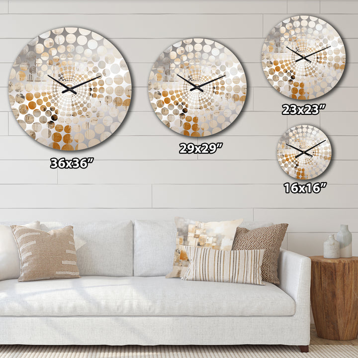 Beige And Golden Cubic Perspective - Abstract Metal Wall Clock