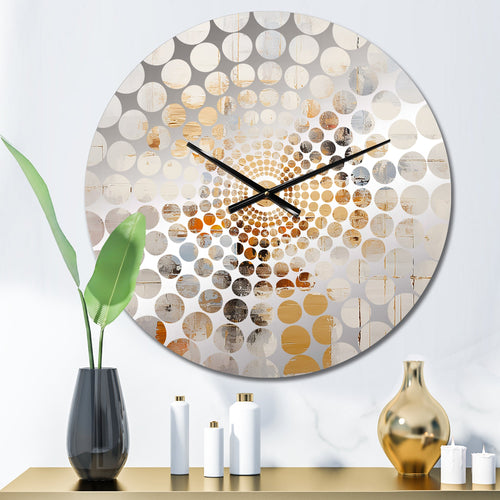 Beige And Golden Cubic Perspective II - Abstract Metal Wall Clock