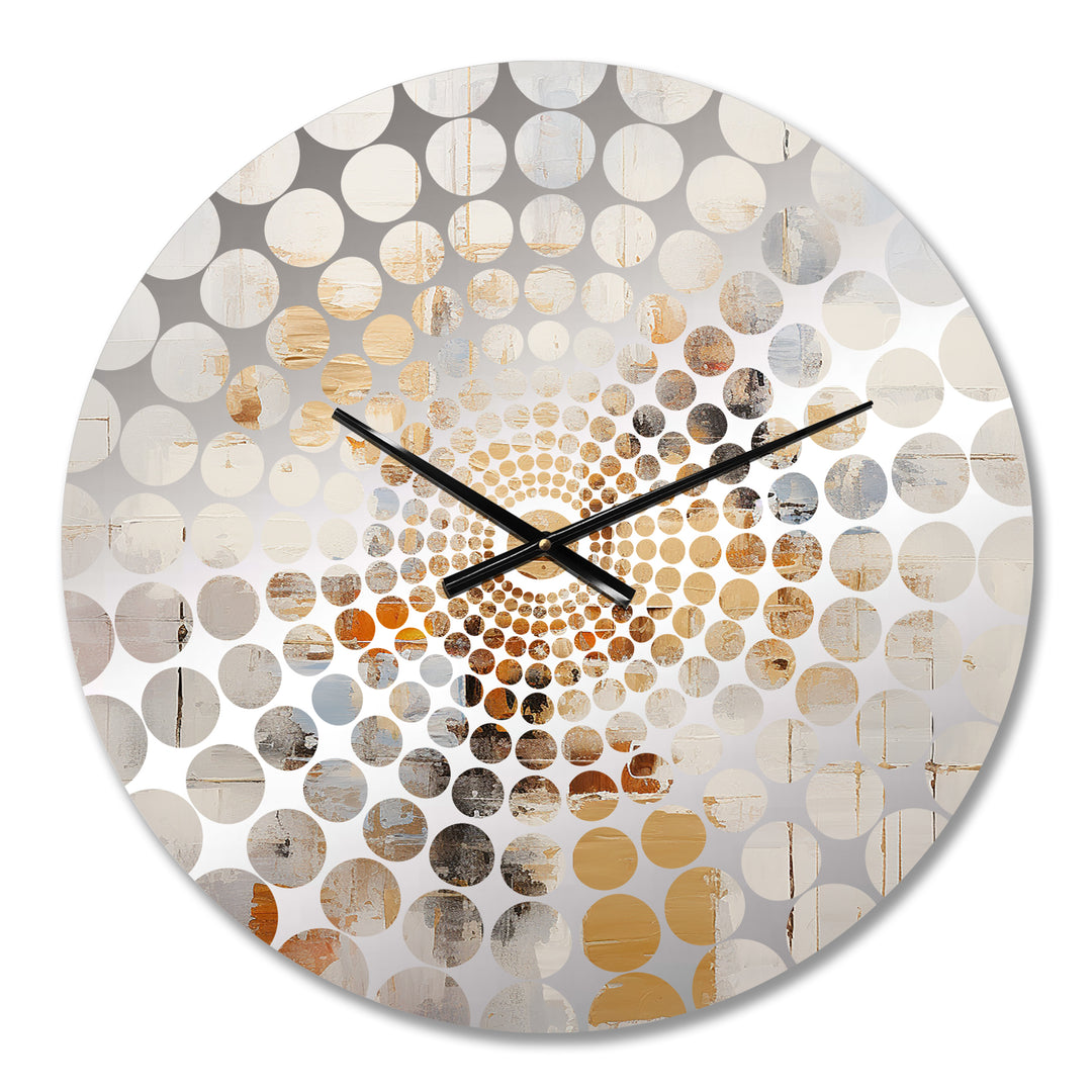 Beige And Golden Cubic Perspective II - Abstract Metal Wall Clock