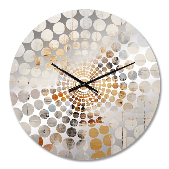 Beige And Golden Cubic Perspective II - Abstract Metal Wall Clock