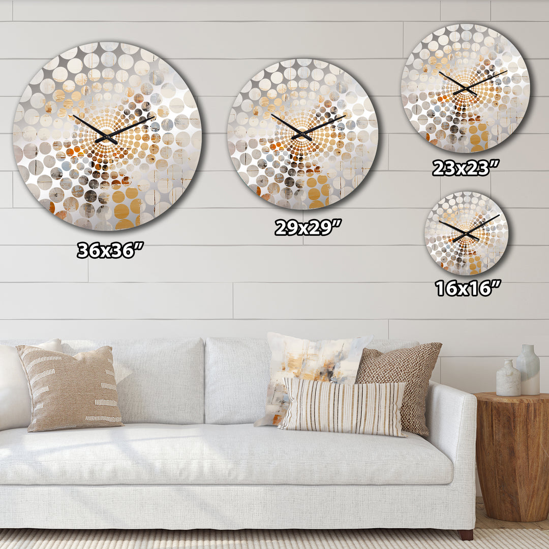 Beige And Golden Cubic Perspective II - Abstract Metal Wall Clock