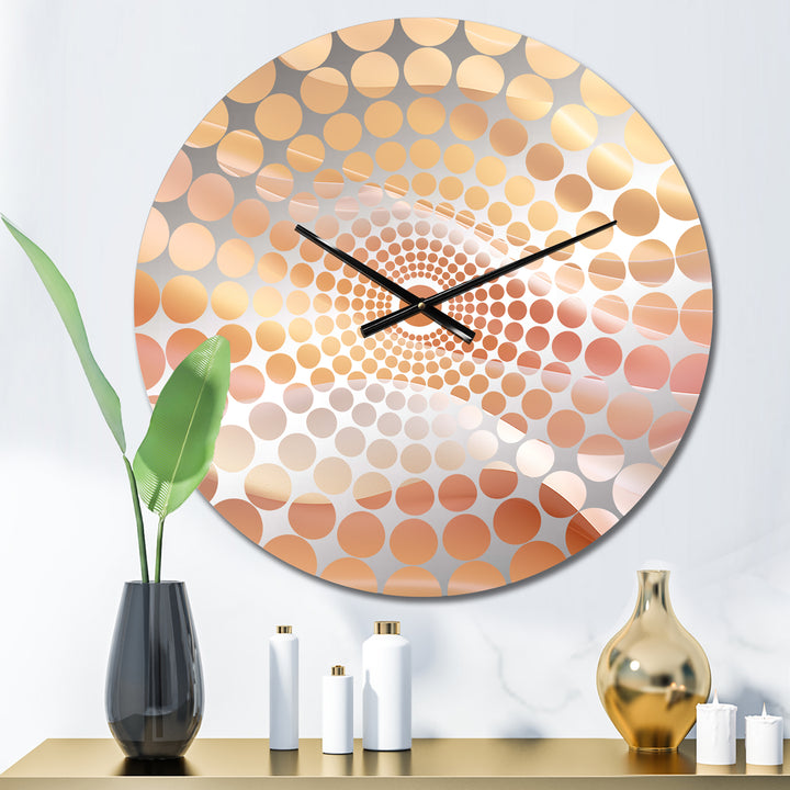 Gold And Pink Soft Wave Fusion - Abstract Metal Wall Clock