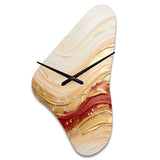 Gold And Red Soft Wave Fusion - Asymmetric Metal Wall Clock