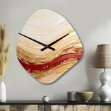 Gold And Red Soft Wave Fusion - Asymmetric Metal Wall Clock