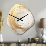 Gold And White Soft Wave Vortex I - Asymmetric Metal Wall Clock