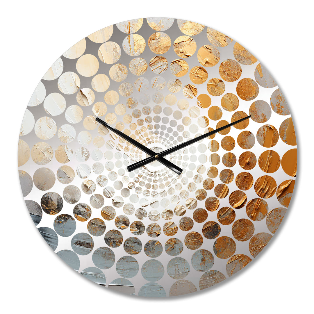 Gold And Beige Soft Wave Paint III - Abstract Metal Wall Clock