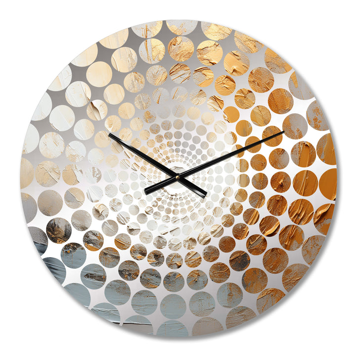 Gold And Beige Soft Wave Paint III - Abstract Metal Wall Clock