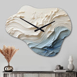 White And Blue Wave Papercut Style - Asymmetric Metal Wall Clock