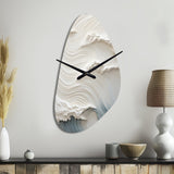 White And Blue Wave Papercut Style I - Asymmetric Metal Wall Clock