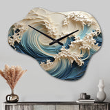 White And Blue Wave Papercut Style III - Asymmetric Metal Wall Clock