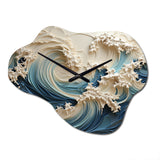 White And Blue Wave Papercut Style III - Asymmetric Metal Wall Clock