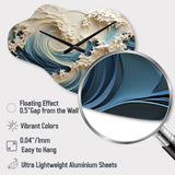 White And Blue Wave Papercut Style III - Asymmetric Metal Wall Clock