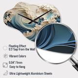 White And Blue Wave Papercut Style III - Asymmetric Metal Wall Clock