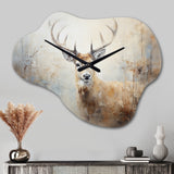Minimalism Beige Deer Portrait IV - Asymmetric Metal Wall Clock