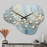 Peacefulness White Blue Dogwood - Asymmetric Metal Wall Clock