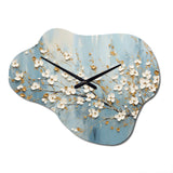 Peacefulness White Blue Dogwood - Asymmetric Metal Wall Clock