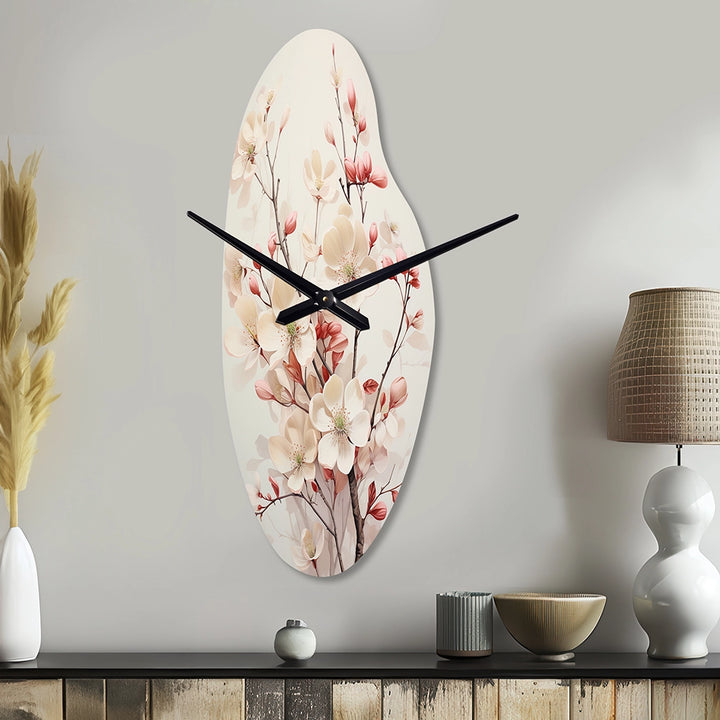 White Dogwood Blossom Harmony III - Asymmetric Metal Wall Clock