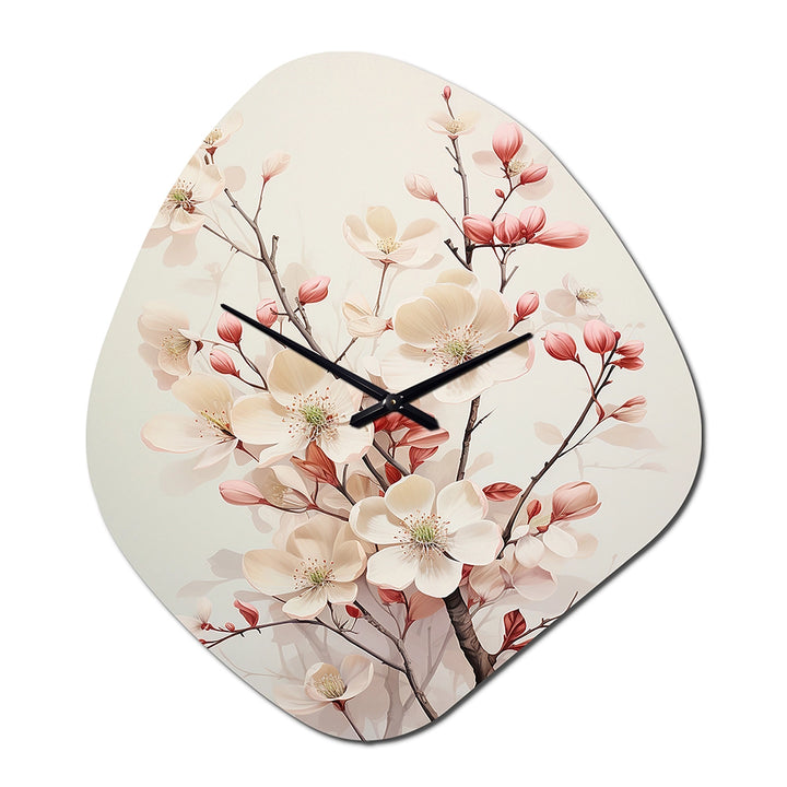 White Dogwood Blossom Harmony III - Asymmetric Metal Wall Clock