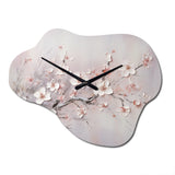 Pink And Grey Cherry Blossom Charm - Asymmetric Metal Wall Clock