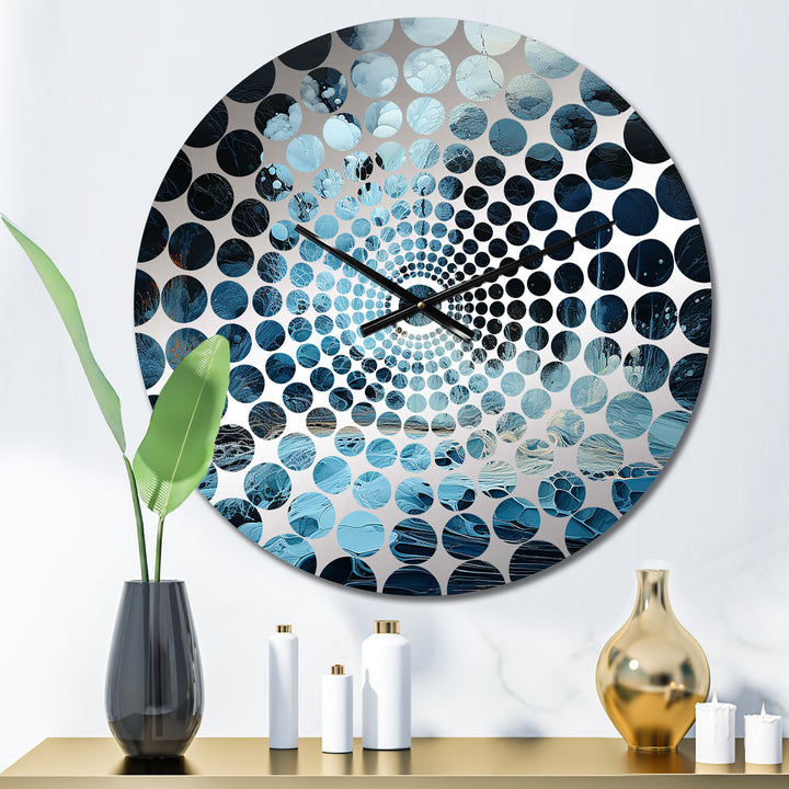 Black And Blue Ink Volcano I - Landscapes Metal Wall Clock