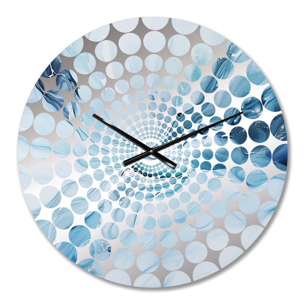 White And Blue Glacier Charm Liquid Art III - Abstract Metal Wall Clock