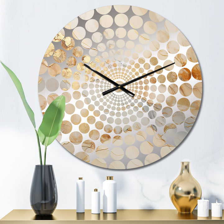 Beige And Gold Glacier Stone Art I - Abstract Metal Wall Clock