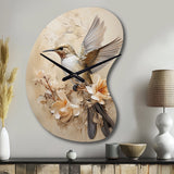 Fluttering Floral Hummingbird I - Asymmetric Metal Wall Clock