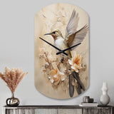 Fluttering Floral Hummingbird I - Asymmetric Metal Wall Clock
