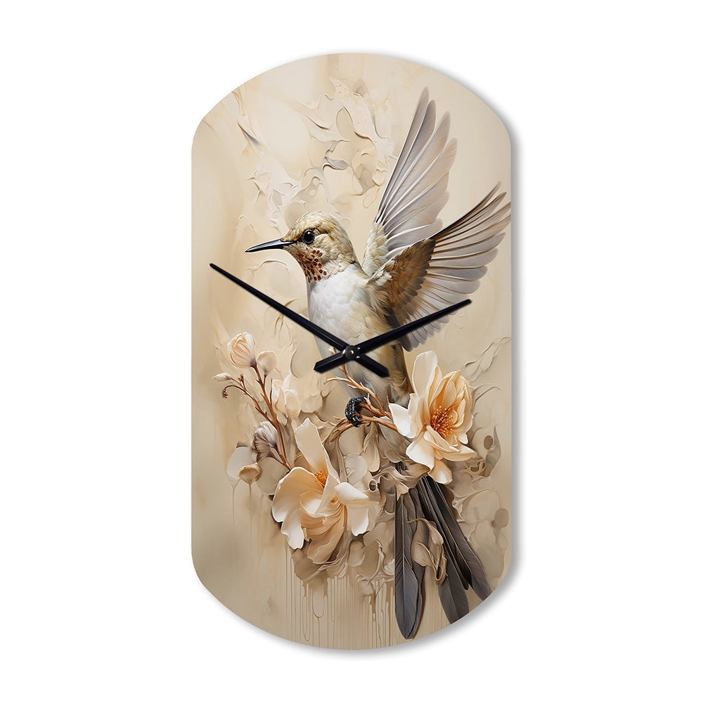Fluttering Floral Hummingbird I - Asymmetric Metal Wall Clock