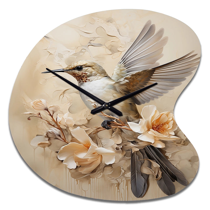 Fluttering Floral Hummingbird I - Asymmetric Metal Wall Clock