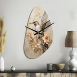 Fluttering Floral Hummingbird I - Asymmetric Metal Wall Clock