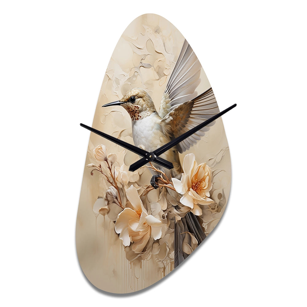 Fluttering Floral Hummingbird I - Asymmetric Metal Wall Clock