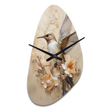Fluttering Floral Hummingbird I - Asymmetric Metal Wall Clock