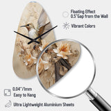 Fluttering Floral Hummingbird I - Asymmetric Metal Wall Clock