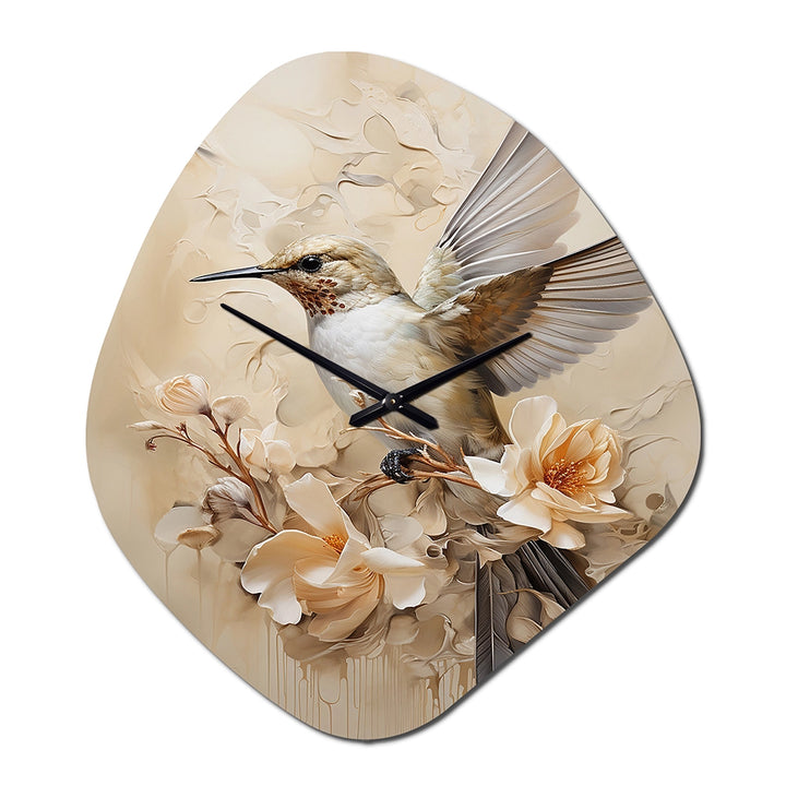Fluttering Floral Hummingbird I - Asymmetric Metal Wall Clock