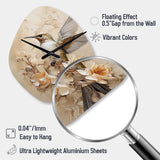 Fluttering Floral Hummingbird I - Asymmetric Metal Wall Clock