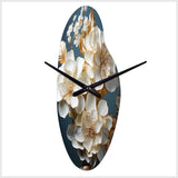 Baroque Hydrangea White And Gold I - Asymmetric Metal Wall Clock