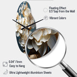 Baroque Hydrangea White And Gold I - Asymmetric Metal Wall Clock