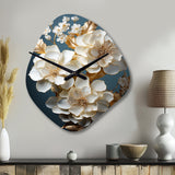 Baroque Hydrangea White And Gold I - Asymmetric Metal Wall Clock