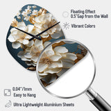 Baroque Hydrangea White And Gold I - Asymmetric Metal Wall Clock