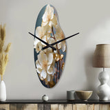 Baroque Hydrangea White And Gold II - Asymmetric Metal Wall Clock